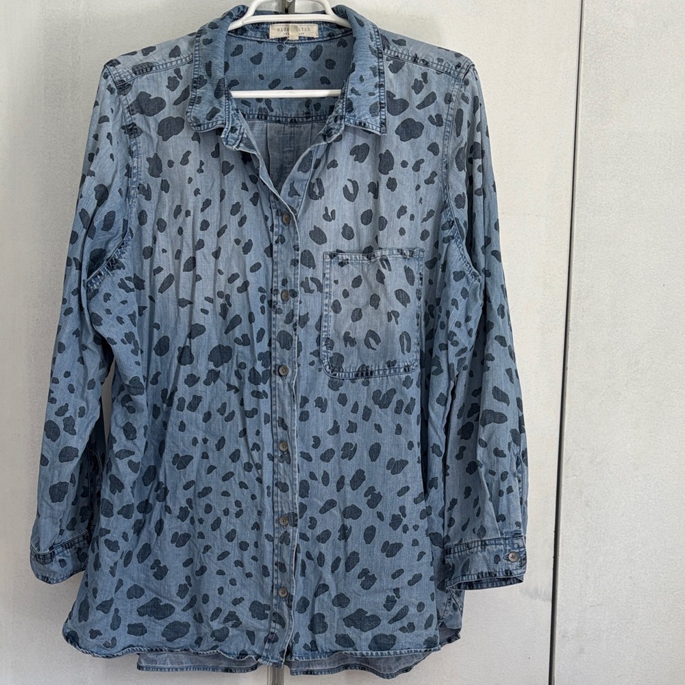 Chambray Button Down Shirt Animal Print